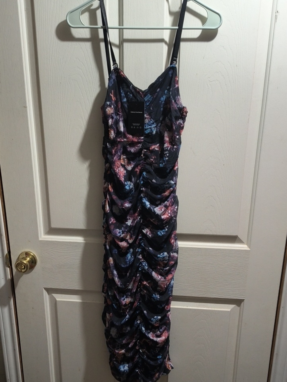 Ruched Floral Midi Slip Dress in Navy and Pink - Picture 1 of 6